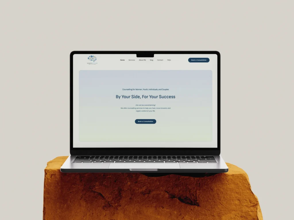 What to Ask Before You Hire a Website Designer for Therapists? Device Mockup Image of a Custom website design for Psychotherapist, Calm colors - Website Design for Therapists & Coaches