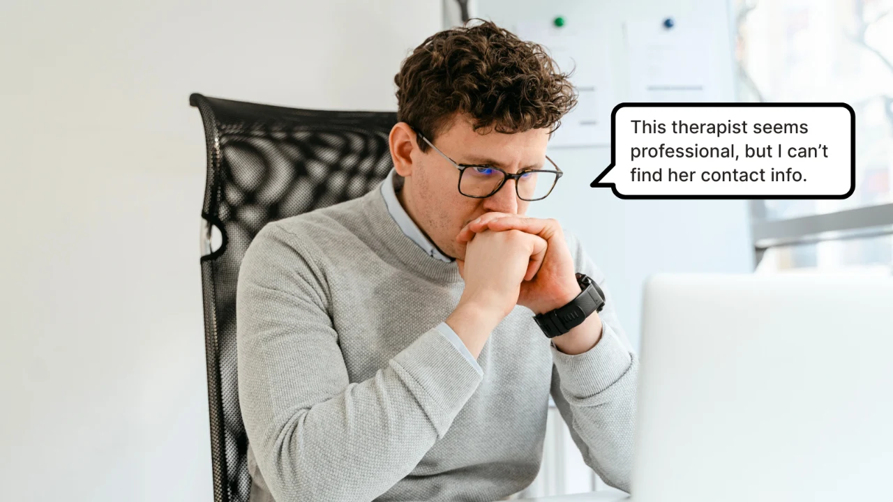 Therapy Website Mistakes That Are Costing You New Clients Man-looking-at-laptop-doesnt-know-what-to-do-next.