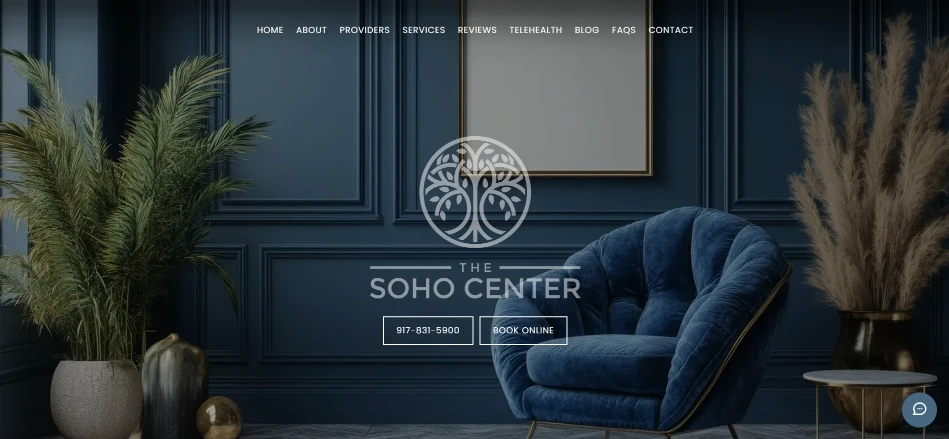 Great Therapist Website Examples 2026 The Soho Center Website Homepage Hero Section | psychotherapist website design