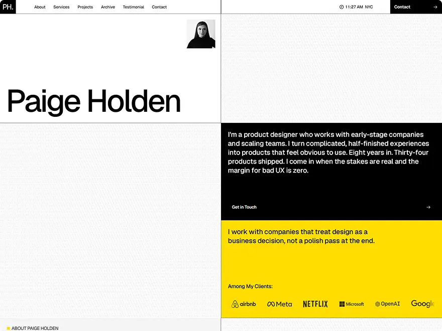 Paige holden portfolio website design